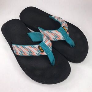 Teva Womens Size 10 Mush II Teal Striped Thong Flip Flops Sandals